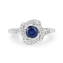 0.73 Carat Genuine Blue Sapphire and White Diamond 14K White Gold Ring
