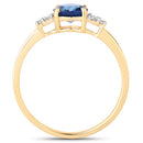 1.08 Carat Genuine Blue Sapphire and White Diamond 14K Yellow Gold Ring