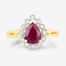 1.31 Carat Genuine Ruby and White Diamond 14K Yellow Gold Ring