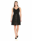 Maggy London Women's Dream Crepe Fit and Flare with Feminine Lace, Black,size 2