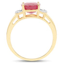 14K Yellow Gold Plated 4.01 Carat Glass Filled Ruby and White Diamond .925 Sterling Silver Ring