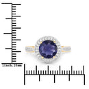 1.79 Carat Genuine Iolite and White Diamond 14K Yellow Gold Ring