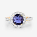 1.79 Carat Genuine Iolite and White Diamond 14K Yellow Gold Ring