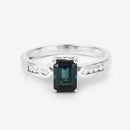 1.19 Carat Genuine Green Tourmaline and White Diamond 14K White Gold Ring
