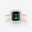 3.02 Carat Genuine Green Tourmaline and White Diamond 14K Yellow Gold Ring