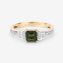 0.72 Carat Genuine Green Tourmaline and White Diamond 14K Yellow Gold Ring