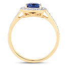 1.31 Carat Genuine Blue Sapphire and White Diamond 18K Yellow Gold Ring
