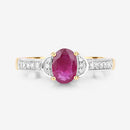 0.95 Carat Genuine Ruby and White Diamond 10K Yellow Gold Ring