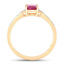 0.95 Carat Genuine Ruby and White Diamond 10K Yellow Gold Ring