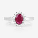 1.01 Carat Genuine Ruby and White Diamond 10K White Gold Ring