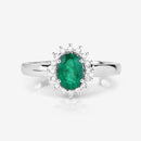 0.86 Carat Genuine Zambian Emerald and White Diamond 14K White Gold Ring