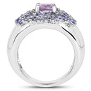 2.43 Carat Genuine Amethyst and Tanzanite .925 Sterling Silver Ring