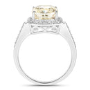 IGI Certified 4.02 Carat Genuine Light Yellow Diamond Center and 0.36cttw White Diamond 18K White Gold Ring (4.38cttw)