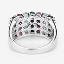 "3.40 Carat Genuine Emerald, Ruby and Black Sapphire .925 Sterling Silver Ring