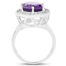 4.27 Carat Genuine Amethyst and White Topaz .925 Sterling Silver Ring