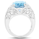 11.29 Carat Genuine Blue Topaz and White Topaz .925 Sterling Silver Ring