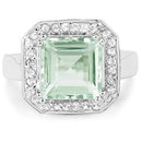 5.21 Carat Genuine Green Amethyst and White Topaz .925 Sterling Silver Ring