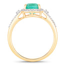 1.65 Carat Genuine Ethiopian Emerald and White Diamond 14K Yellow Gold Ring