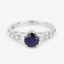 1.13 Carat Genuine Blue Sapphire and White Diamond 10K White Gold Ring