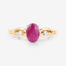 0.95 Carat Genuine Ruby and White Diamond 14K Yellow Gold Ring