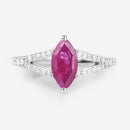 1.58 Carat Genuine Ruby and White Diamond 14K White Gold Ring