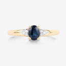 0.84 Carat Genuine Blue Sapphire and White Diamond 14K Yellow Gold Ring