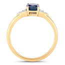 1.01 Carat Genuine Blue Sapphire and White Diamond 14K Yellow Gold Ring