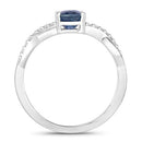1.04 Carat Genuine Blue Sapphire and White Diamond 14K White Gold Ring