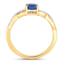 1.04 Carat Genuine Blue Sapphire and White Diamond 14K Yellow Gold Ring
