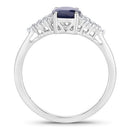 1.73 Carat Genuine Blue Sapphire and White Diamond 14K White Gold Ring