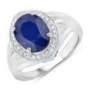 3.31 Carat Genuine Blue Sapphire and White Diamond 14K White Gold Ring