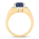 3.31 Carat Genuine Blue Sapphire and White Diamond 14K Yellow Gold Ring