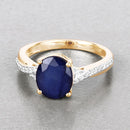 3.28 Carat Genuine Blue Sapphire and White Diamond 14K Yellow Gold Ring