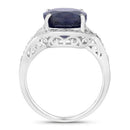 6.52 Carat Genuine Blue Sapphire and White Diamond 14K White Gold Ring
