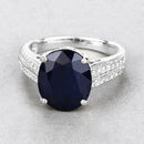 6.49 Carat Genuine Blue Sapphire and White Diamond 14K White Gold Ring