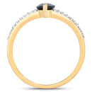 1.50 Carat Genuine Blue Sapphire and White Diamond 14K Yellow Gold Ring
