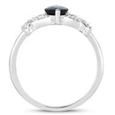 1.50 Carat Genuine Blue Sapphire and White Diamond 14K White Gold Ring