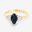1.47 Carat Genuine Blue Sapphire and White Diamond 14K Yellow Gold Ring