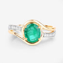 1.62 Carat Genuine Zambian Emerald and White Diamond 14K Yellow Gold Ring