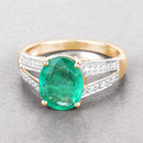 2.29 Carat Genuine Zambian Emerald and White Diamond 14K Yellow Gold Ring