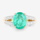 2.29 Carat Genuine Zambian Emerald and White Diamond 14K Yellow Gold Ring