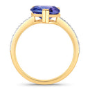 2.40 Carat Genuine Tanzanite and White Diamond 14K Yellow Gold Ring