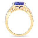 5.19 Carat Genuine Tanzanite and White Diamond 14K Yellow Gold Ring