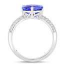 3.18 Carat Genuine Tanzanite and White Diamond 14K White Gold Ring