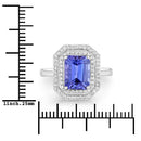 3.32 Carat Genuine Tanzanite and White Diamond 14K White Gold Ring