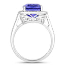 5.59 Carat Genuine Tanzanite and White Diamond 14K White Gold Ring