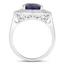 4.82 Carat Genuine Blue Sapphire and White Diamond 14K White Gold Ring