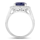 4.74 Carat Genuine Blue Sapphire and White Diamond 14K White Gold Ring