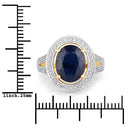 4.74 Carat Genuine Blue Sapphire and White Diamond 14K Yellow Gold Ring