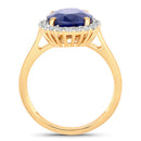4.63 Carat Genuine Blue Sapphire and White Diamond 14K Yellow Gold Ring